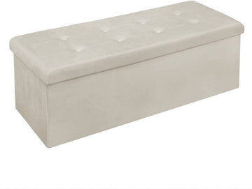 Opbergbank van fluweel met zitkussen en deksel | Crèmewit | 110x37.5x38 cm