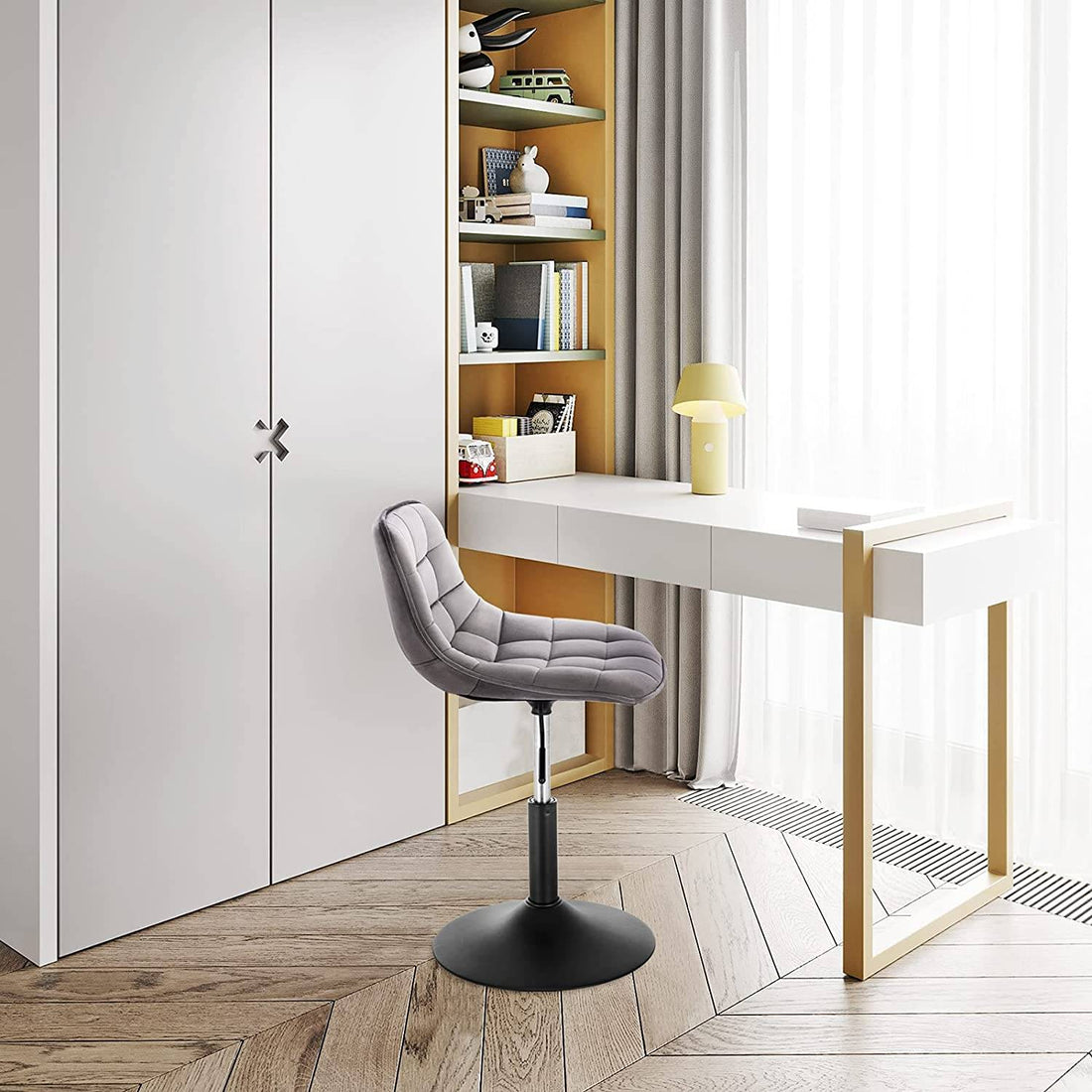 Set med 2 svängbara barstolar i sammet | Mörkgrå | 35x42,5x60,5-72 cm