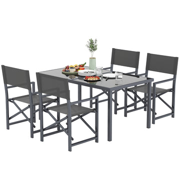 5-delige tuinset met 4 inklapbare stoelen | Kleur: Grijs | Afmetingen: 58x55x89 cm