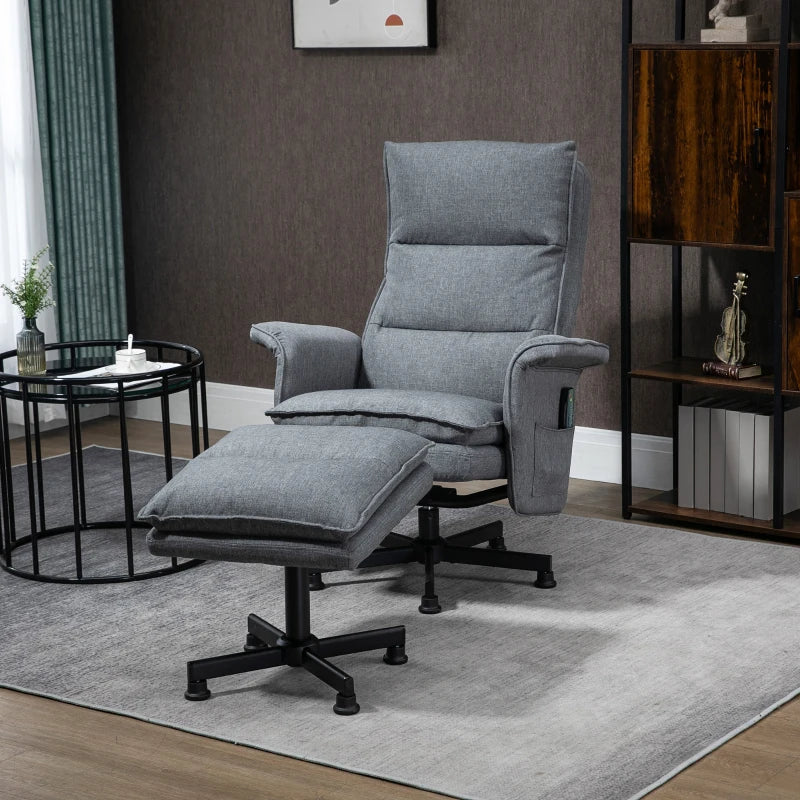 Massagesessel mit Hocker - Vibrations-Relaxliege | Farbe: Grau | Maße: 93x78x99 cm