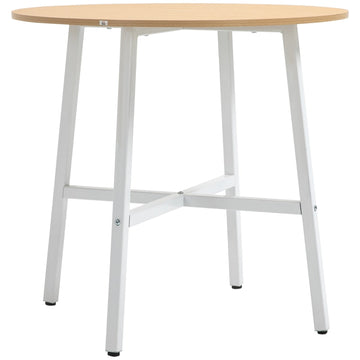 Industriële ronde eettafel | Kleur: Houtkleur, wit | Afmetingen: 80x80x76 cm