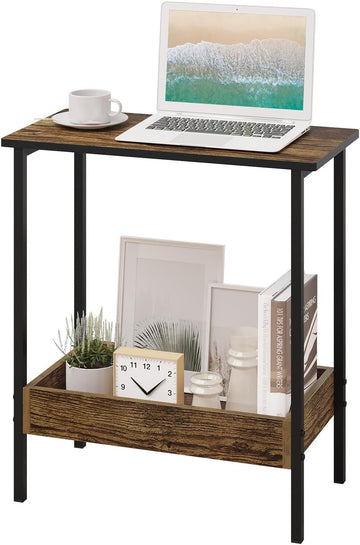 Bijzettafel met 2 legplanken | Donkere eik + zwart | 50x25x55 cm