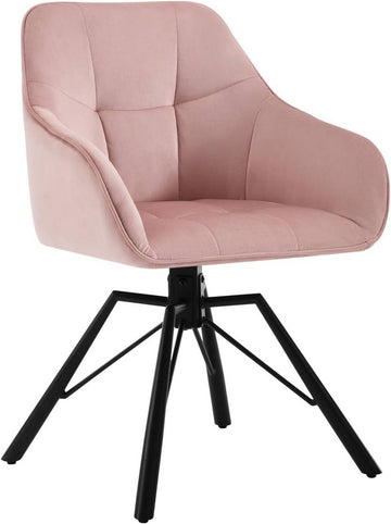 Draaibare eetkamerstoel met armleuningen en fluwelen bekleding | Roze | 58,5x54,5x82,5 cm
