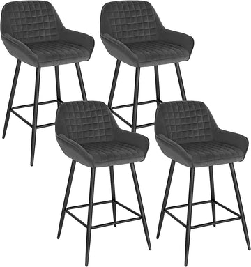 Set van 4 barkrukken met armleuningen, rugleuning en voetsteun | Donkergrijs