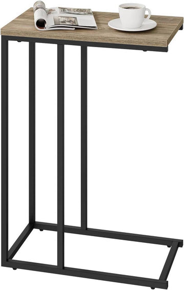 Bijzettafel C-vormig met metalen frame en MDF-blad | Grijze houtlook | 45x25x63,5 cm