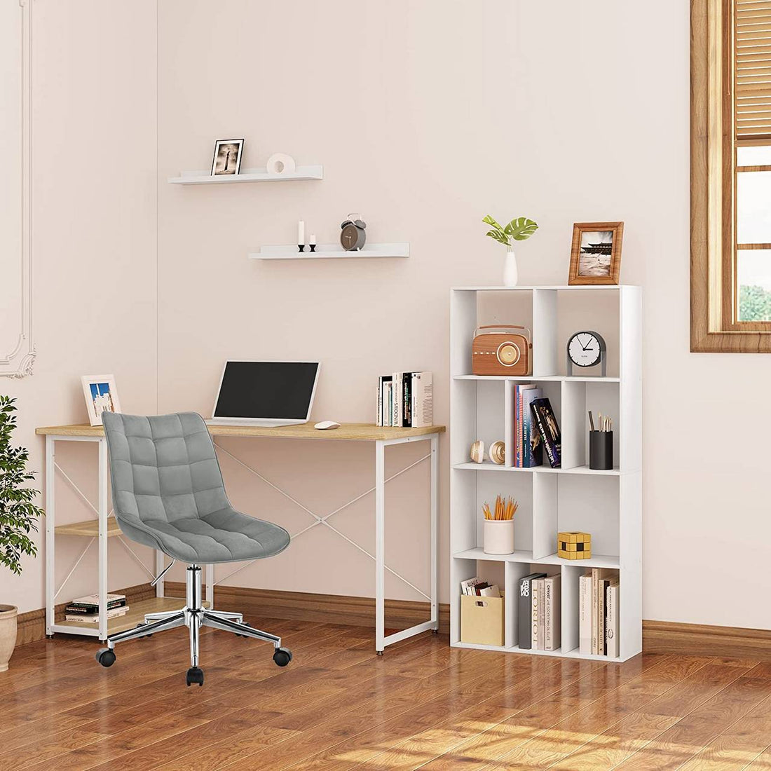Bücherregal mit 4 Ebenen und 10 Fächern | Weiß | 60x20x120 cm