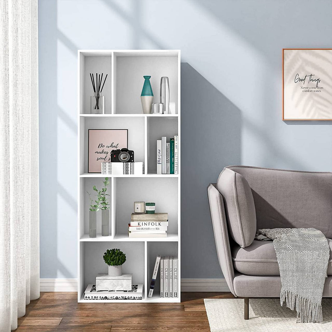 Bücherregal mit 8 offenen Fächern | Weiß | 60x29x143,5 cm