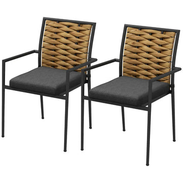 Set van 2 rattan tuinstoelen | Kleur: Bruin+Zwart | Afmetingen: 58x57x87 cm