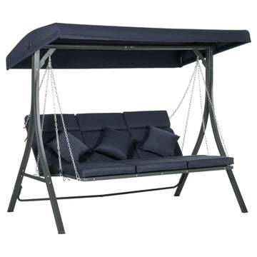 Hollywoodschommel met verstelbare zonnekap - 3-zits | Kleur: Donkerblauw+zwart | Afmetingen: 118x198x168 cm