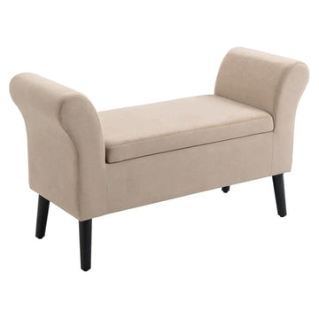 Fluwelen opbergbankje met armleuningen | Kleur: Beige | Afmetingen: 111.5x41x65 cm
