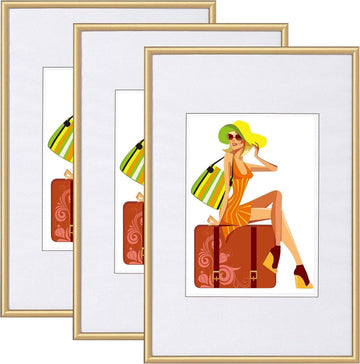 Fotolijst 3-delige set met passe-partout kunststof glas | Goud | 28x35 cm