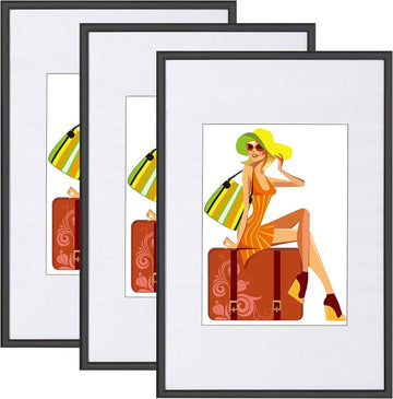 3-delige fotolijstset met passe-partout kunststof en glas | Zwart | 30x45 cm