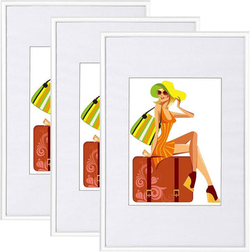3-delige fotolijstset met passe-partout kunststof glas | Wit | 40x50 cm
