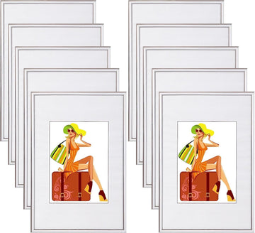 10-delige fotolijstset met passe-partout van kunststof en glas | Brons en zilver | 18x24 cm