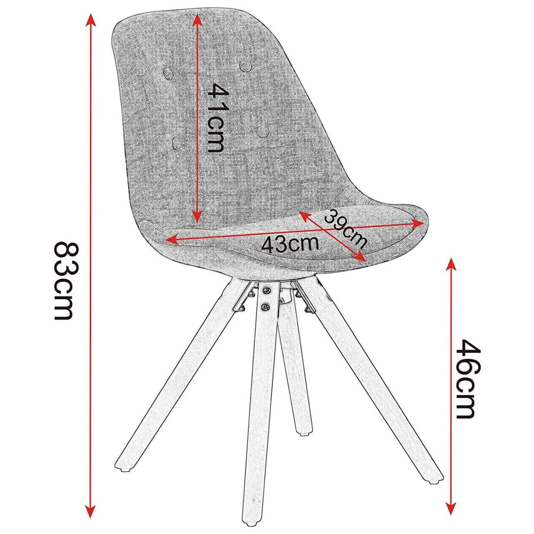 Set van 2 eetkamerstoelen met linnen zitting en houten frame | Donkergrijs, grijs | 43x39x83 cm