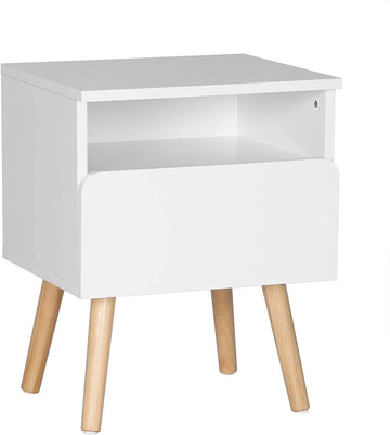 Nachtkastje met lade en vak | Wit/houtkleur of wit/grijs/houtkleur | 40x33,5x50 cm
