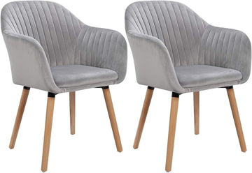 Set van 2 eetkamerstoelen van fluweel | Lichtgrijs | 40x40x81 cm