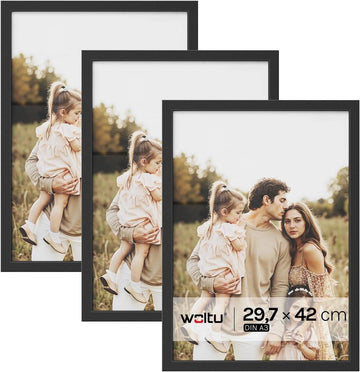 Set van 3 fotolijsten met passe-partout MDF A3 | Zwart | 29,7x42 cm