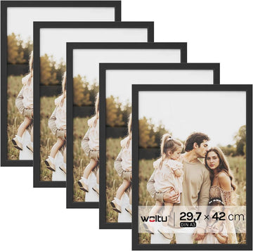 5-delige set fotolijsten met passe-partout A3 | Zwart | 29,7x42 cm