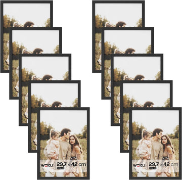 10-delige set fotolijsten met passe-partout | Zwart | 29,7x42 cm