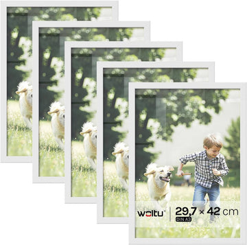 5-delige fotolijstenset met passe-partout | Wit | 29,7x42 cm