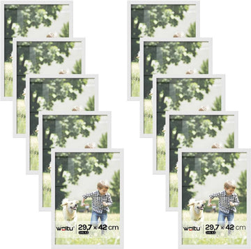 10-delige set fotolijsten met passe-partout MDF A3 | Wit | 29,7x42 cm