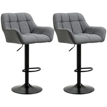 2 barkrukken, verstelbaar en draaibaar | Kleur: Grijs+Zwart | Afmetingen: 52,5x57,5x93-114 cm