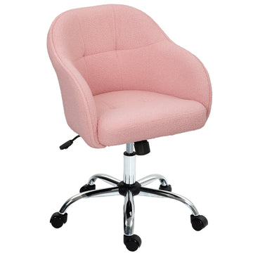Roze ergonomische bureaustoel met teddybekleding | Kleur: Roze | Afmetingen: 61x56x76-86 cm
