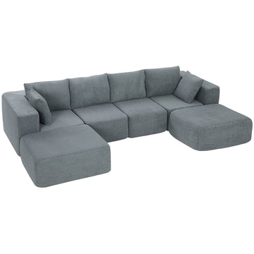 Modulaire hoekbank in U-vorm met 2 hockers | Kleur: Donkergrijs | Afmetingen: 294x165x70 cm
