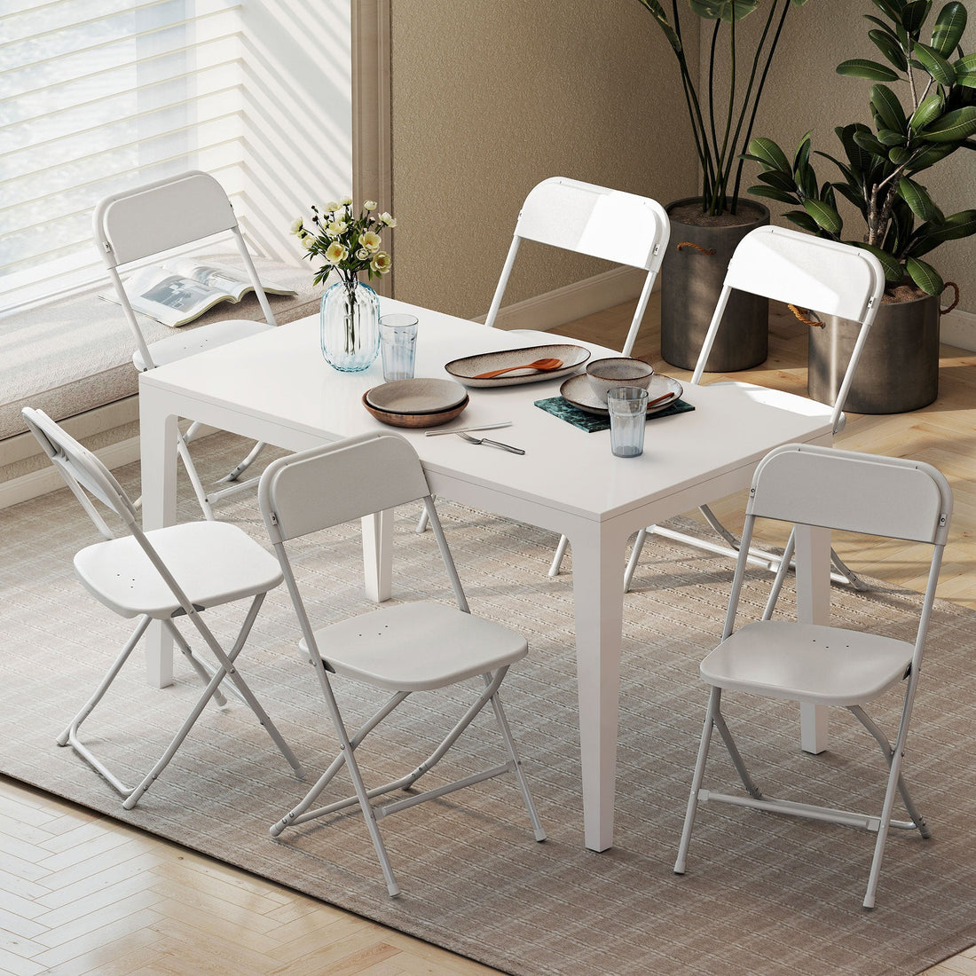 6 witte inklapbare stoelen met stalen frame | Kleur: Wit | Afmetingen: 45x49x79.5 cm