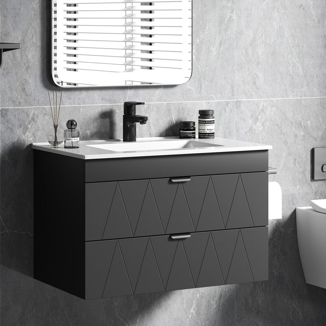 Wastafelmeubel met keramische wastafel en laden | Kleur: Zwart, Wit | Afmetingen: 76x46x50 cm