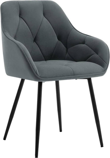 Eetkamerstoel ergonomische fauteuil van fluweel met metalen poten | Donkergrijs | 56x53x83,5 cm