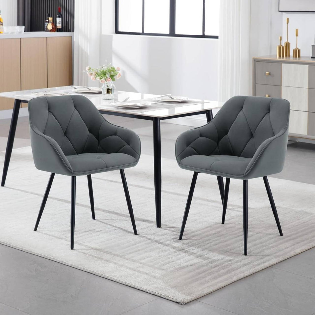 Esszimmerstuhl ergonomischer Sessel aus Samt mit Metallbeinen | Dunkelgrau | 56x53x83,5 cm