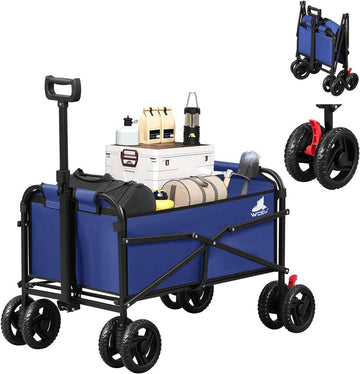 Opvouwbare bolderwagen met remmen 80 kg belastbaar | Blauw | 86x54x93 cm