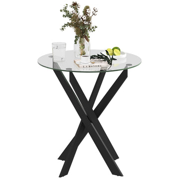Ronde glazen eettafel met metalen poten | Kleur: Zwart, transparant | Afmetingen: 70x70x75 cm