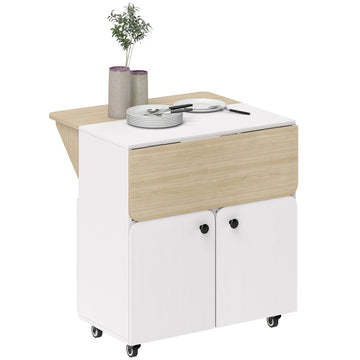 Opvouwbare roltafelkast - Dubbele klaptafel | Kleur: Wit, bruin | Afmetingen: 83x70x75 cm