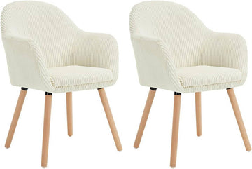 Eetkamerstoelen met armleuningen van corduroy 2-delige set | Beige | 55,5x56,5x83,5 cm