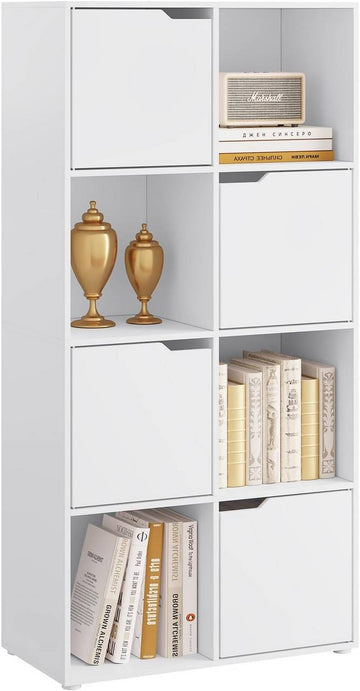 Boekenkast met 8 vakken en 4 deuren | Wit | 60x30x120 cm