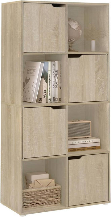Boekenkast met 8 vakken en 4 deuren, kubusrek roomdivider | Lichte eik | 60x30x120 cm