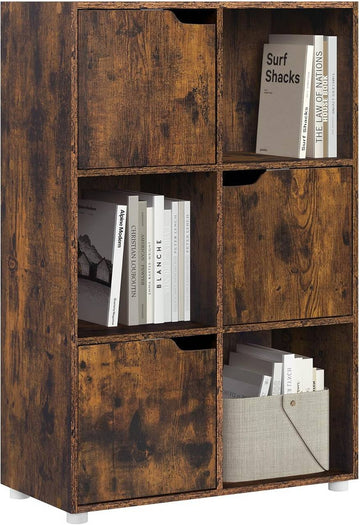 Boekenkast met 3 deuren en 6 vakken | Rustiek bruin | 59,6x29x91 cm
