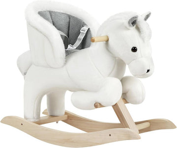 Schommelpaard met dierengeluiden 18-36 maanden | Wit + Grijs | 70x28x57 cm