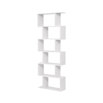 S-vormige boekenkast, wit, 4/6 niveaus, spaanplaat, 70 x 24 x 190,5 cm