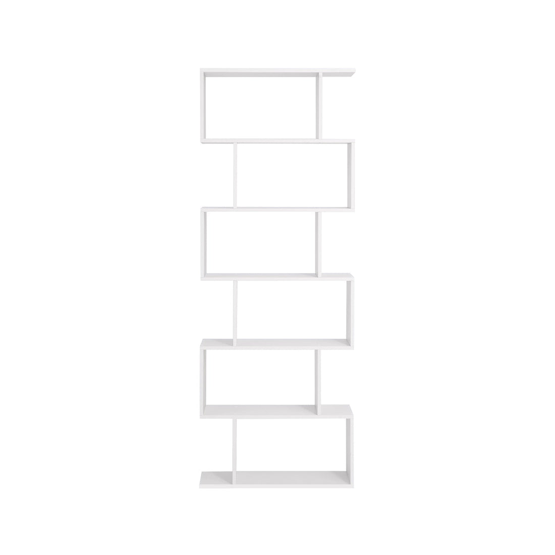 S-vormige boekenkast, wit, 4/6 niveaus, spaanplaat, 70 x 24 x 190,5 cm