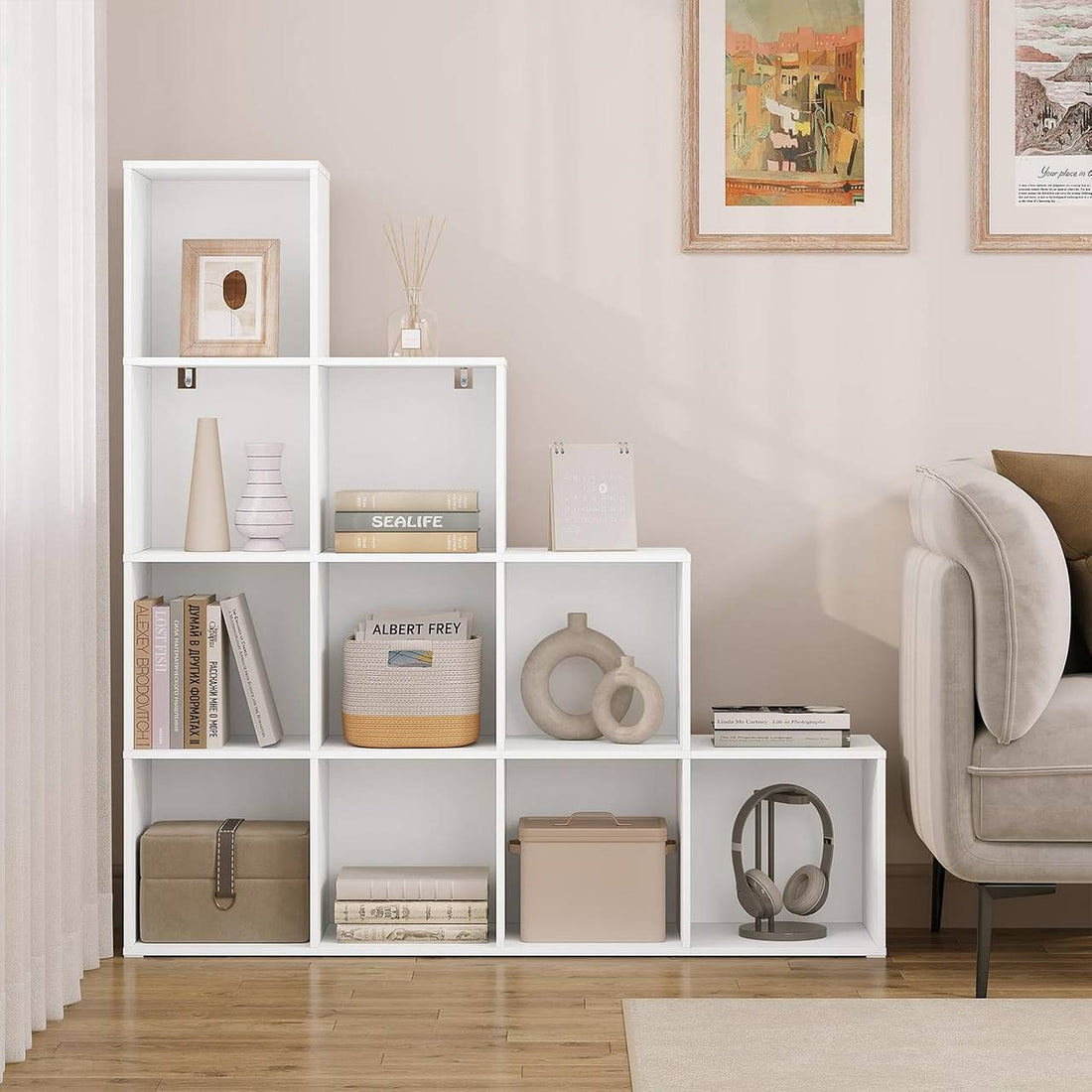 Bücherregal mit 10 Fächern Würfelregal | Weiß | 120x30x120 cm