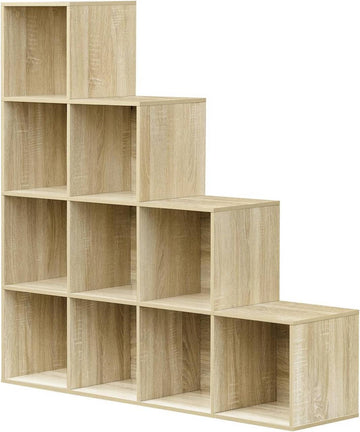 Boekenkast met 10 vakken, kubusrek | Lichte eik | 120x30x120 cm