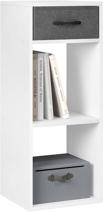 Boekenkast met 3 niveaus, stoffen lade en 2 open vakken | 32,4x30x80 cm