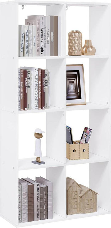 Boekenkast met 4 etages en 8 vakken | Wit | 71x29x141 cm