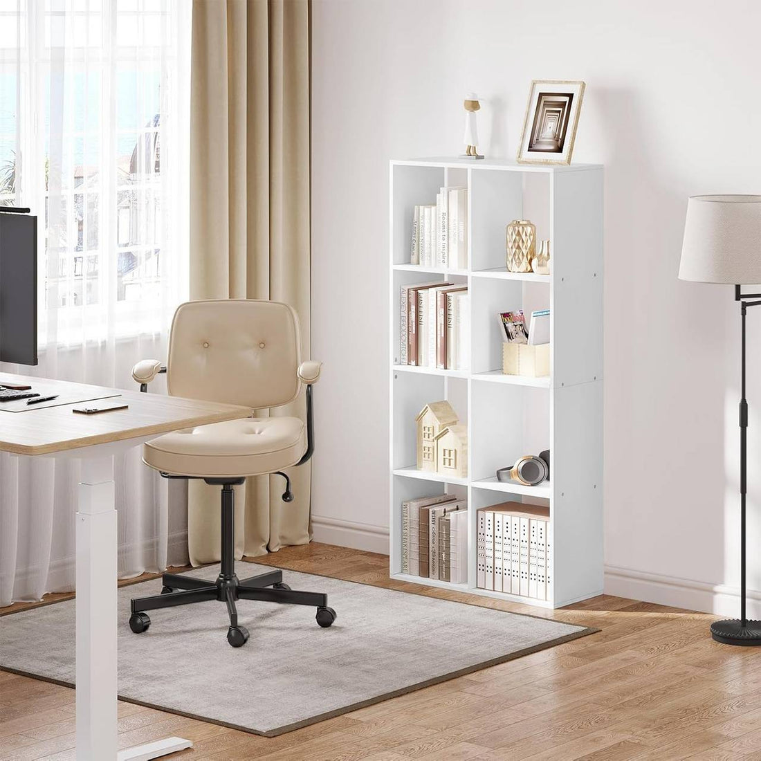 Bücherregal mit 4 Etagen und 8 Fächern | Weiß | 71x29x141 cm