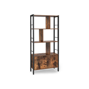 Vintage boekenkast bruin-zwart - hout - staal - 20 kg - 30 x 74 x 154,5 cm