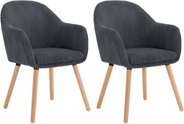 Eetkamerstoelen met armleuningen van ribstof 2 stuks | Donkergrijs | 55,5x56,5x83,5 cm